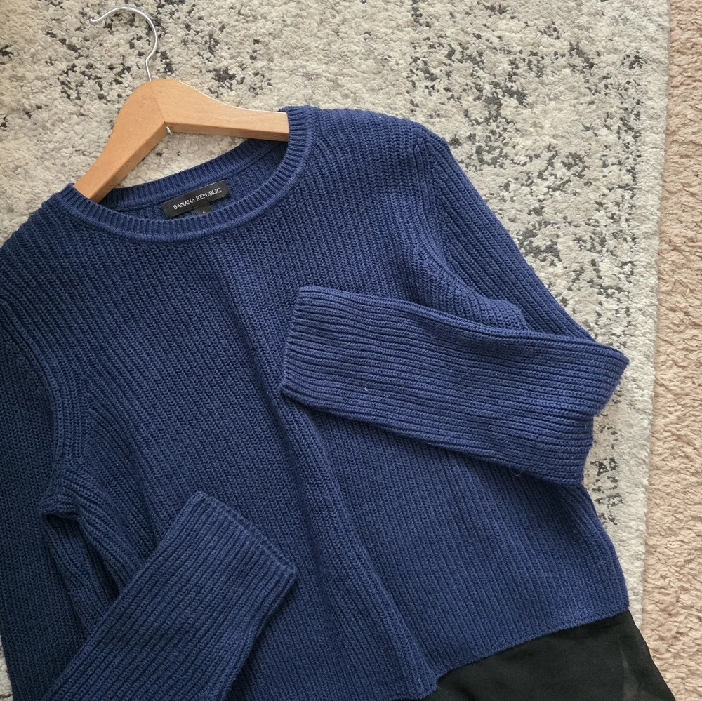 Banana Republic Knit Crewneck Sweater Cotton Blend Preppy City Chic Womens S